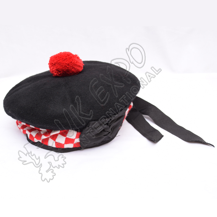 Black Balmoral Hat with white red dicing and red
