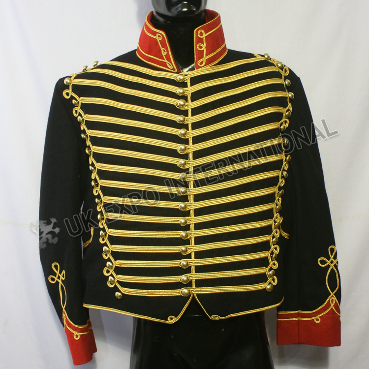 Black Color Military Hussar Jacket with Golden Braid 