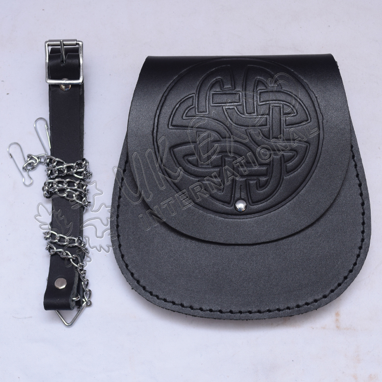 Black Leather Day Wear Sporrans Celtic Design on Flap