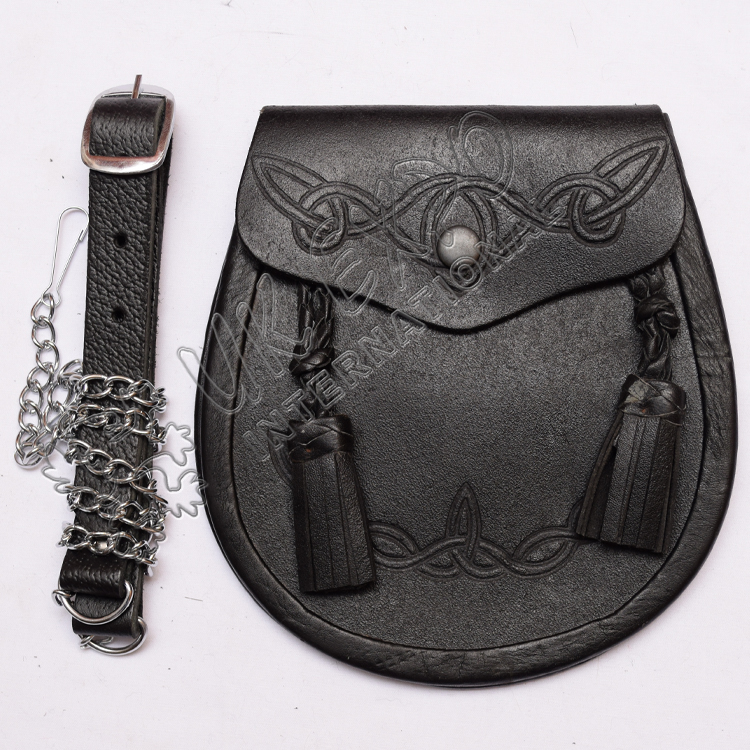 Celtic Double Embossed Crown Leather Sporrans