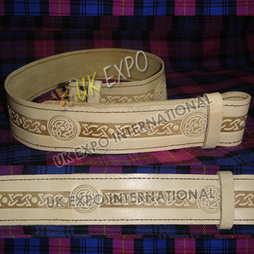 Celtic knot work Embossed on Skin Color orignal Leather Kilt Belt