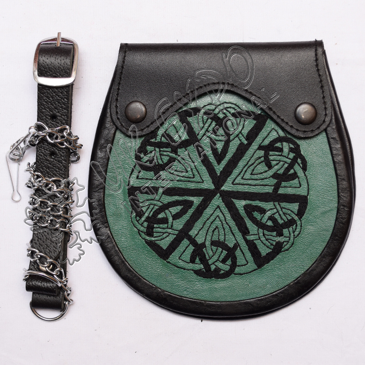 Front Green Hand Embroidery Celtic Sporran