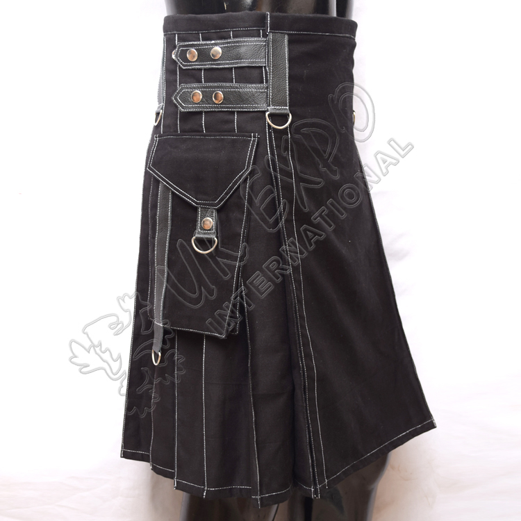 Heavy Duty Black Utility Kilts With White Out Thread