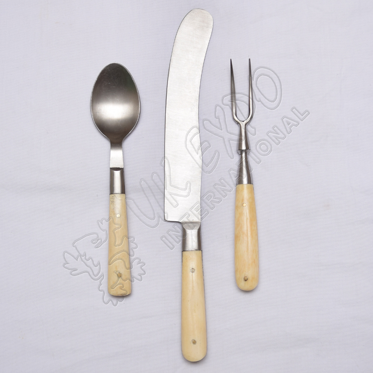 White Horn Handle Knife,Fork,Spoon