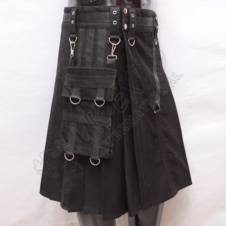 Y Style Black Utility Kilts With Heavy Canvas and Sports Casual Pocket