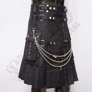 Fashion Black Cotton and Chains Tactical Webbing Utility Kilts