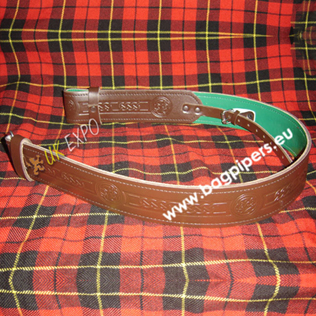 Brown Leather Kilt Belt Embossed Green Backing