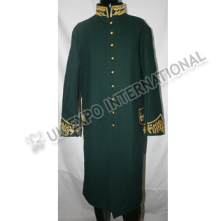 Darker Green Long Great Coat with Gold Bullion and Zeek hand Embroidery on Collar