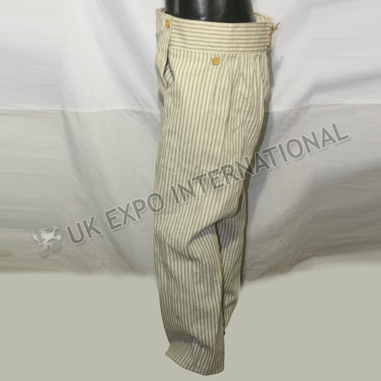 civil war trouser strip material with wooden buttons back side leather lace