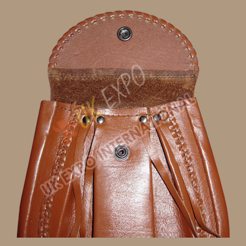 Brown Leather Day wear Sporran Snap Closing with Edge corner crafting