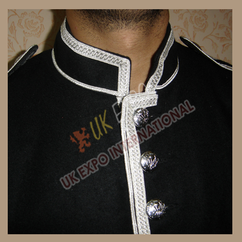Black Wool Highland Doublet with Silver Braided