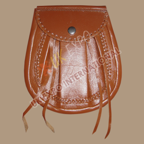  Brown Leather Day wear Sporran Snap Closing with Edge corner crafting