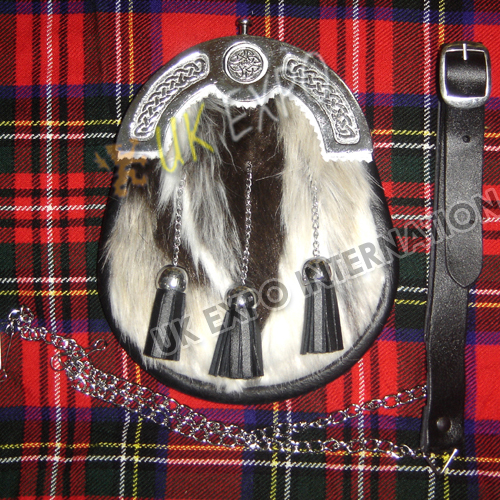 Artificial Multi Color Fur with leather Tessels with Celtic Badge center of cantle