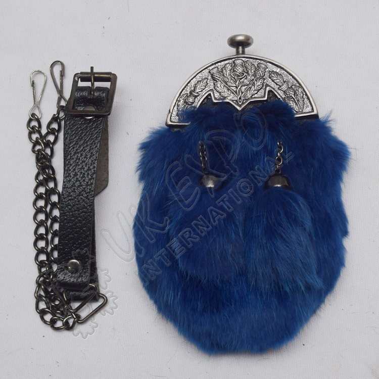 Baby Antique Thistle Cantle and Blue Furr Sporran