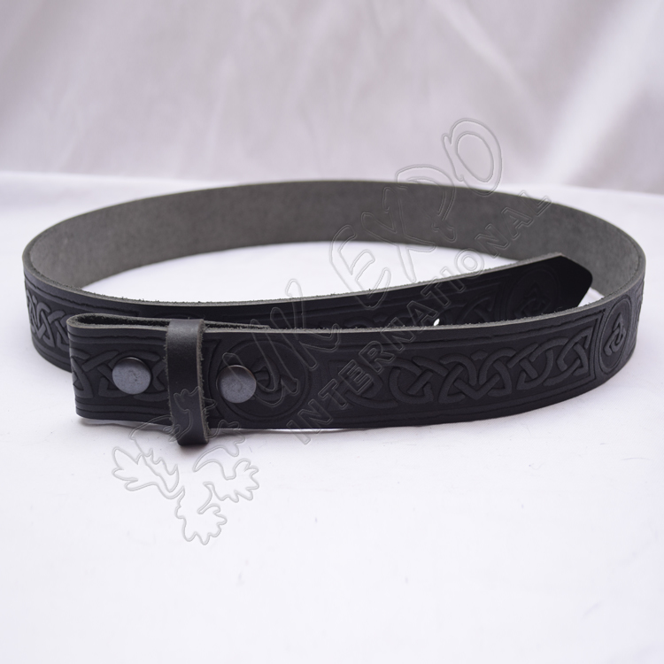 Black Celtic Design Belt with Scottish Celtic Embossed real leather 1.5 inches wide