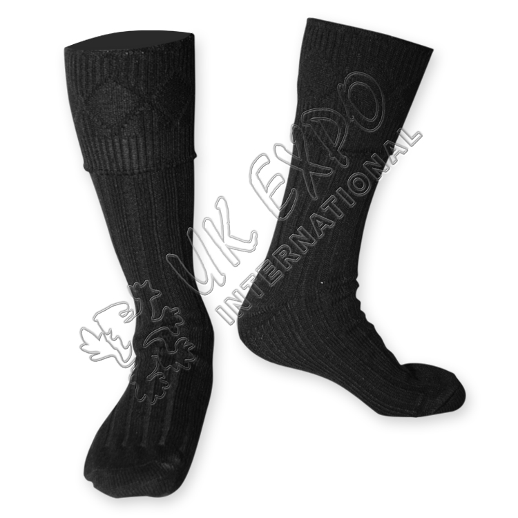 Rhombus Cuff Black Color Kilt Woolen Socks
