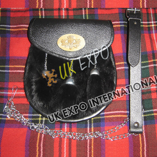 Black Color Rabbit Fur Leather Sporran