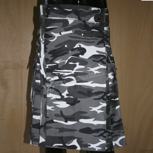 Black Gray and White Urban Camouflage Commando Kilts