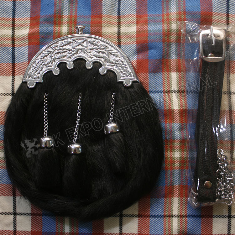 Black Real Seal Skin Sporran with Scottish Cantle