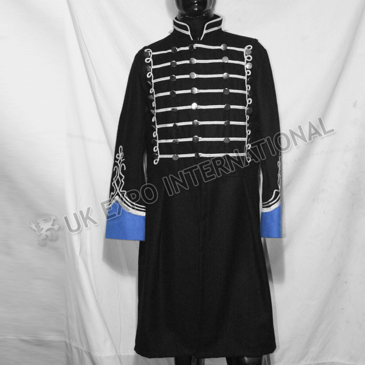 Black Spanish Long Coat With Silver Braid