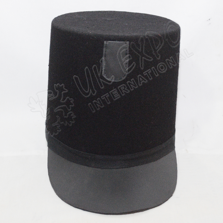 British Shako Hat Plain Leather Brim Black Braid Around The Hat