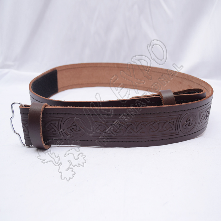 Brown Celtic Design Belt with Scottish Celtic Embossed real leather belt