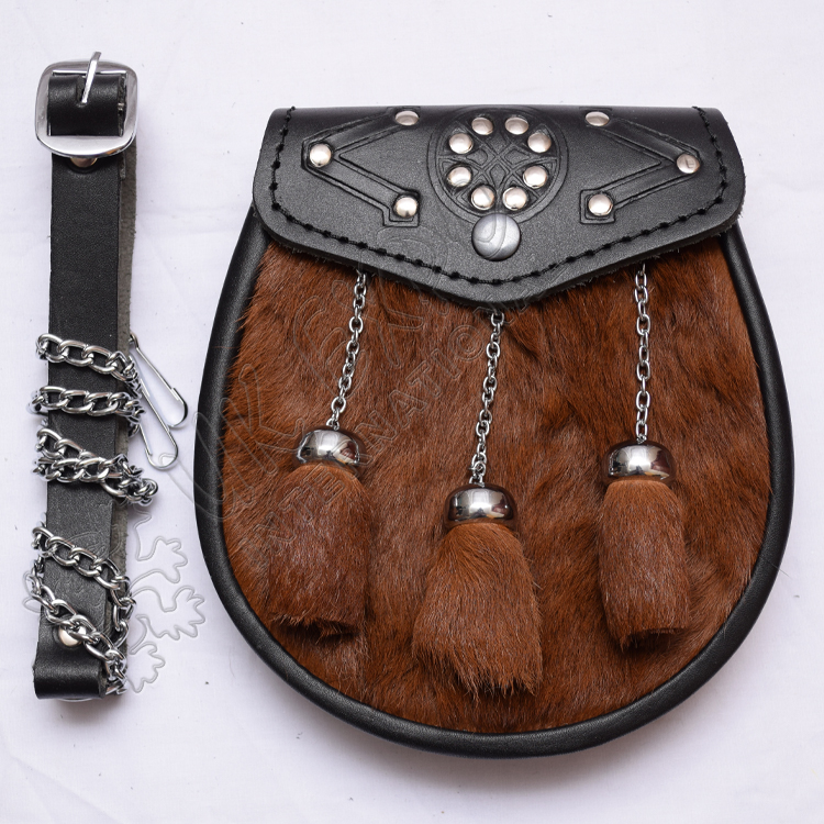 Brown Color Goat Skin Celtic emboosed on Flap with Studs