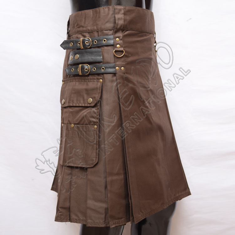 Heavy Duty Brown Utility Kilts with 4 closing Straps