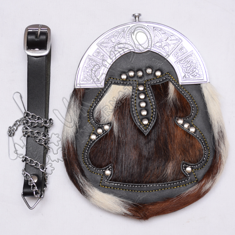 Brown White Natural Goat Skin With leather Studs with celtic cantle