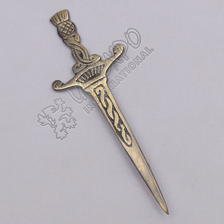 Celtic Crown Design Brass Antique Kilt Pin