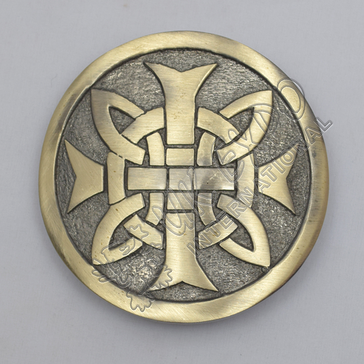 Celtic Knot Cross Round Brass Antique Kilt Belt Buckle