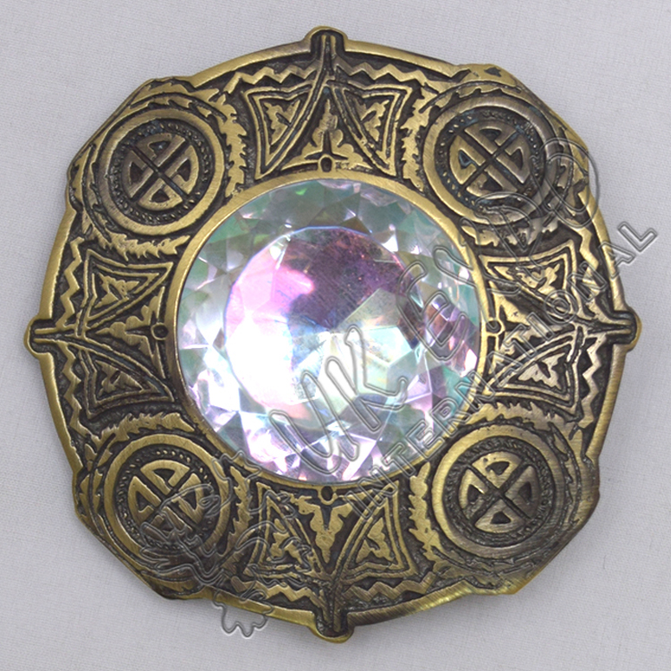 Celtic Knot Work With Stone Brass Antique Brooch