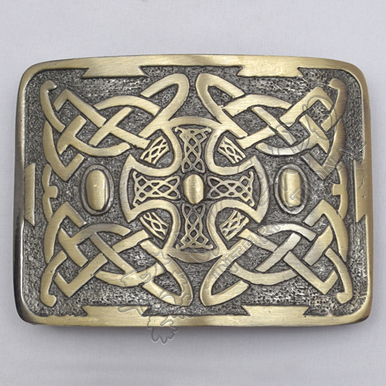 Celtic Trinity Cross Brass Antique Kilt Belt Buckle