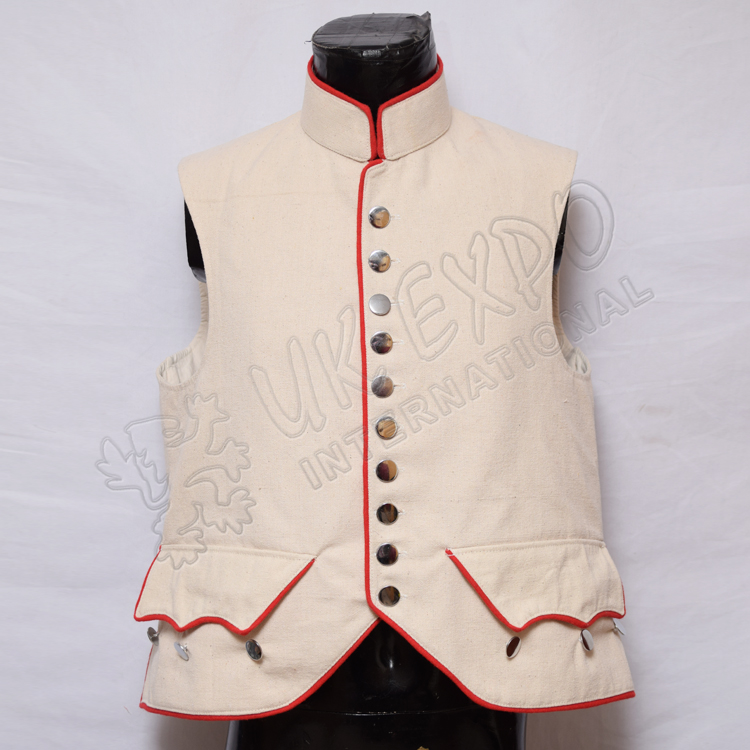 Cream color Canvas Vest with Red Piping and Plain Chrome Button
