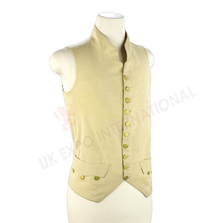Cream color wool Vest with Brass Button cotton inside