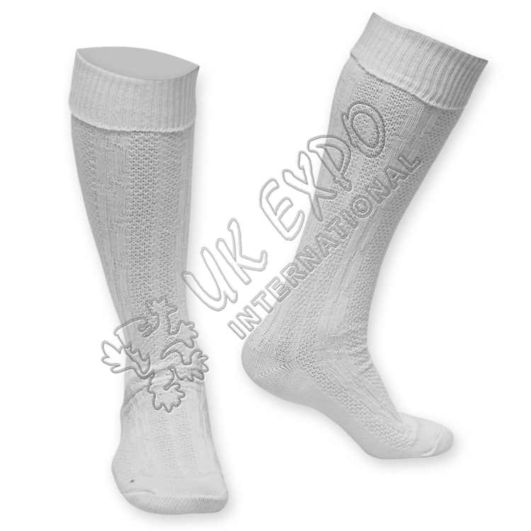 Plain Cuff White Fully Celtic Knot Chain Socks