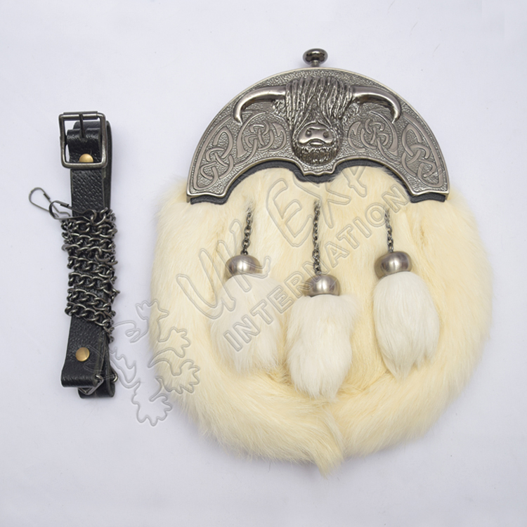 Full Dress Antique Coo Ox Cantle White Rabbit Fur Sporran