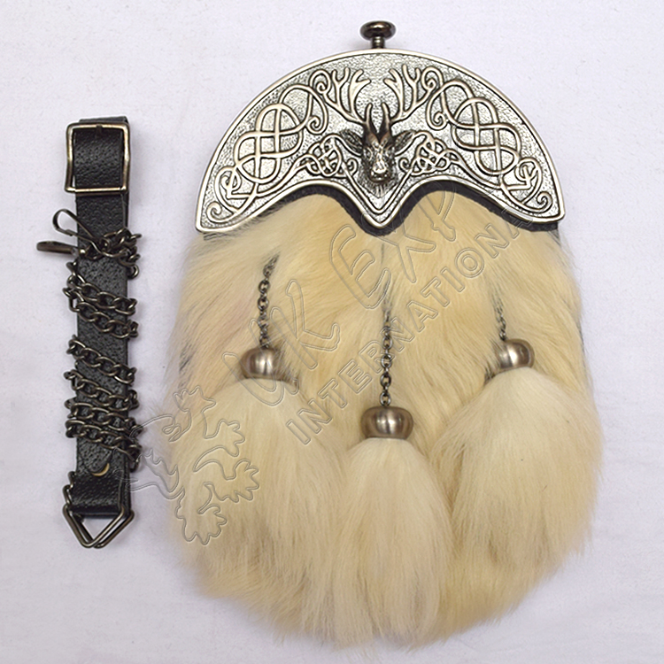 Full Dress Antique Stag Cantle White Fox Fur Sporran