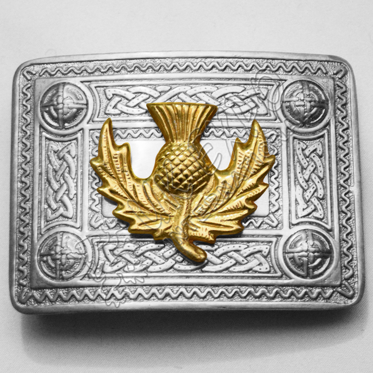 Full Polish Celtic Buckle with new model of Gold thistle Badge