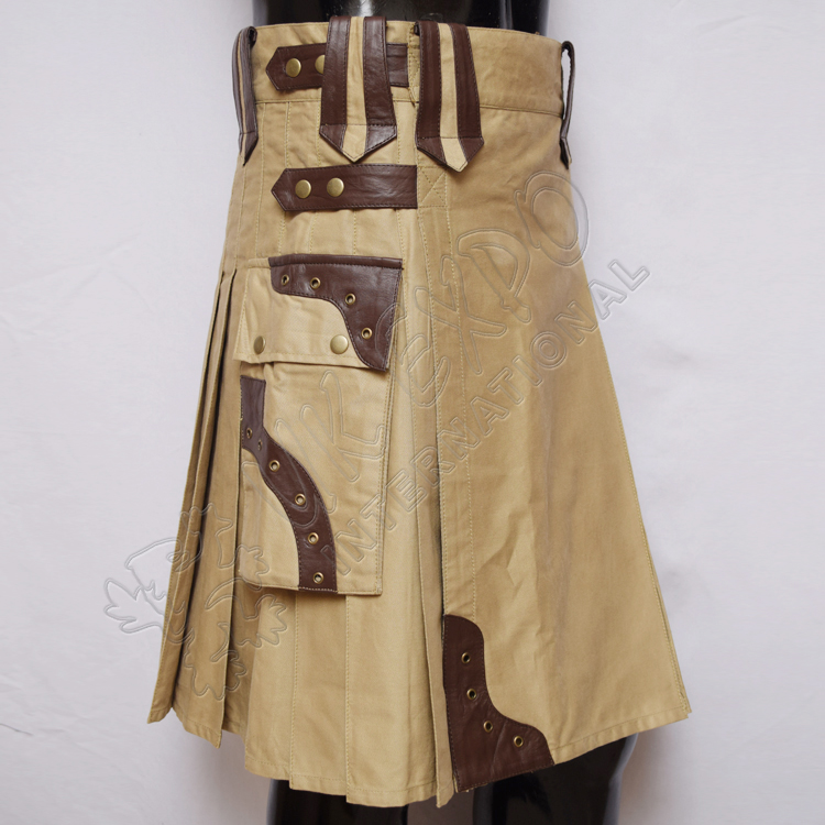 Gladiator Khaki Utility Kilts with Brown Leather
