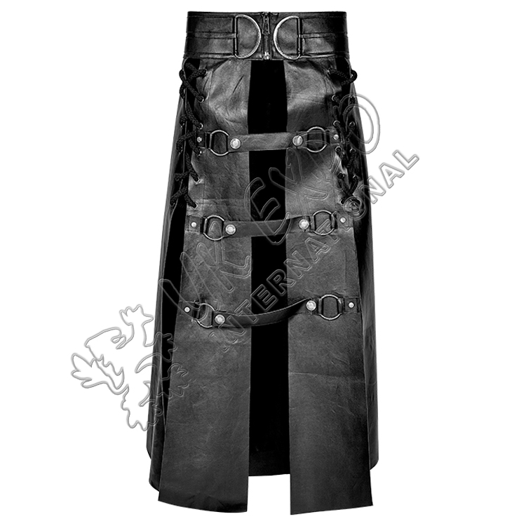 Domineer Long Utility kilts Black PU leather and Cotton 