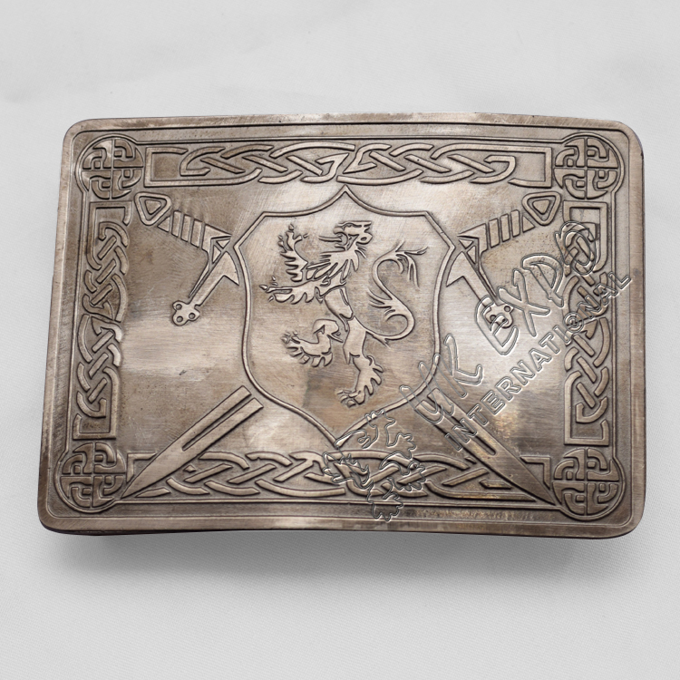 Gray Shiny Antique Rampart lion Shield Buckle with Celtic Knot work