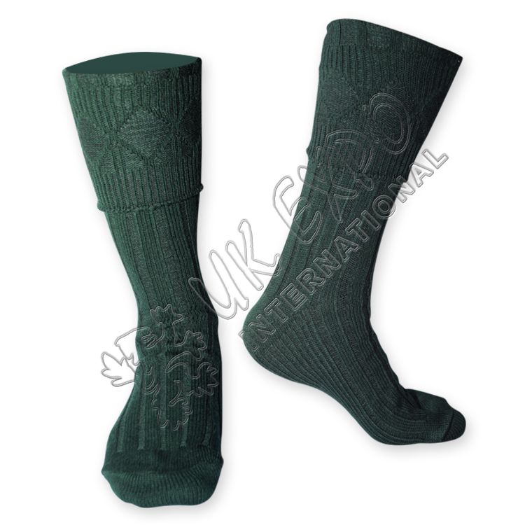 Rhombus Cuff Green Color Kilt Woolen Socks