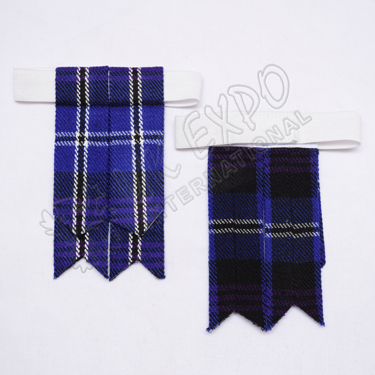 CC Black Stewart Tartan Kilt Flashes with Buckle/Scottish Kilt Hose Sock Flashes 