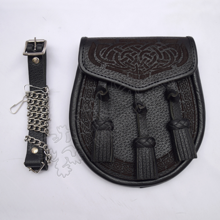 Laser Celtic Embossed Black Leather Sporran 