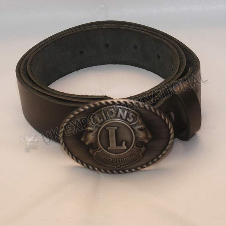 Lions Club Black Antique Buckle and real leather Belt 1.5 inches wide