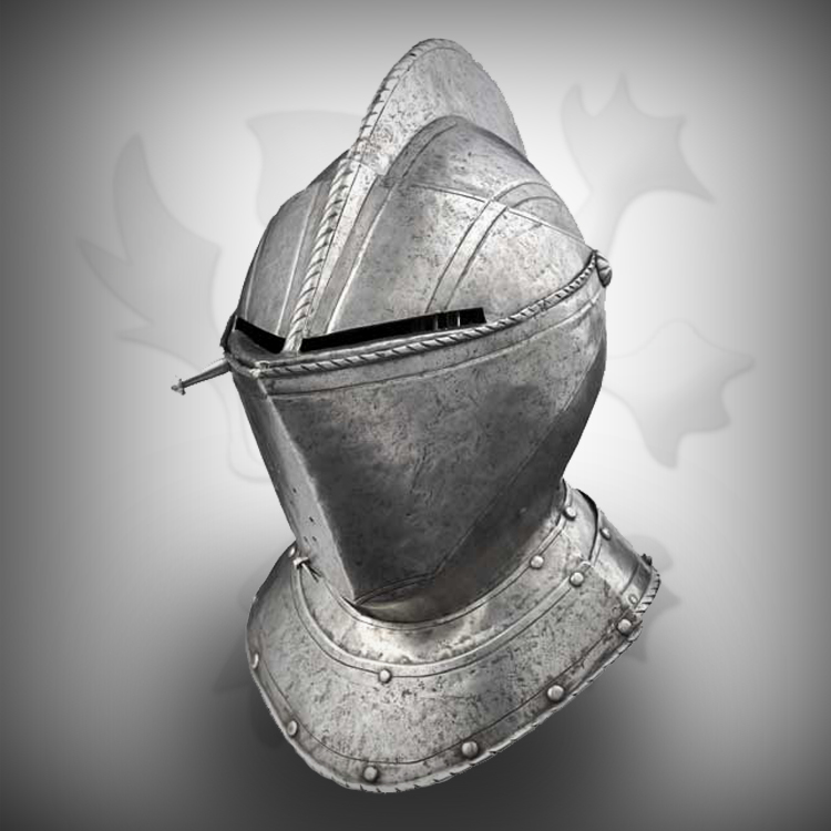 Medieval Head Armor in Ancient Silver With designs