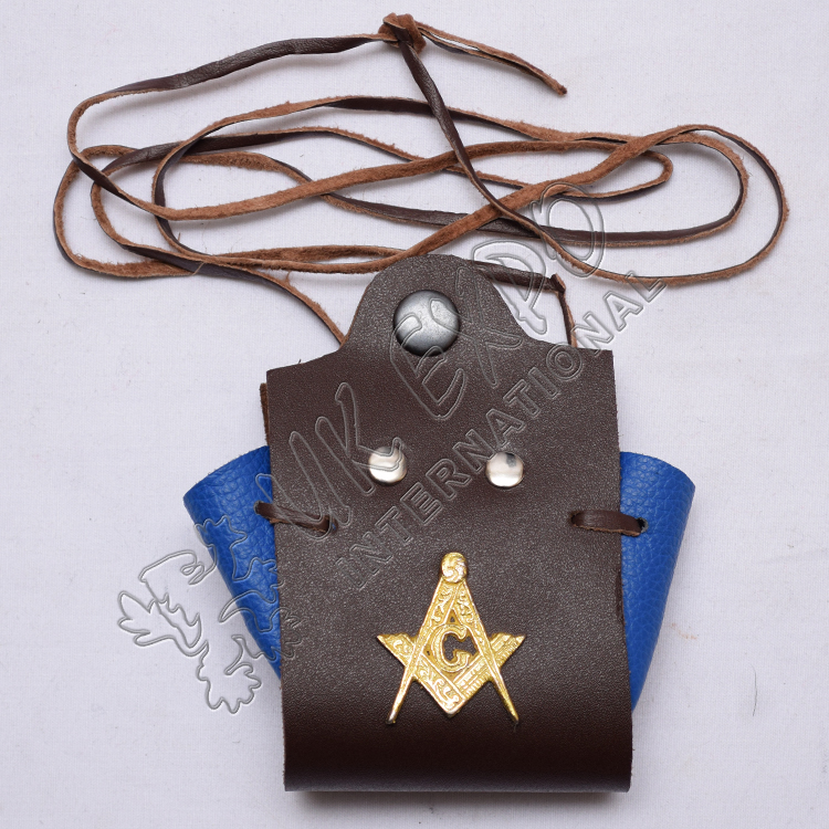 Medival Masonic Coin Pouch Blue and Brown leather