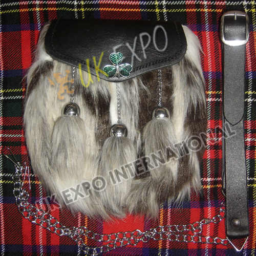Multi Color Artificial Long Hair Fur with Shamrock On Flap