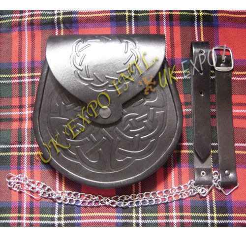 New Celtic Double Embossed Leather Sporran